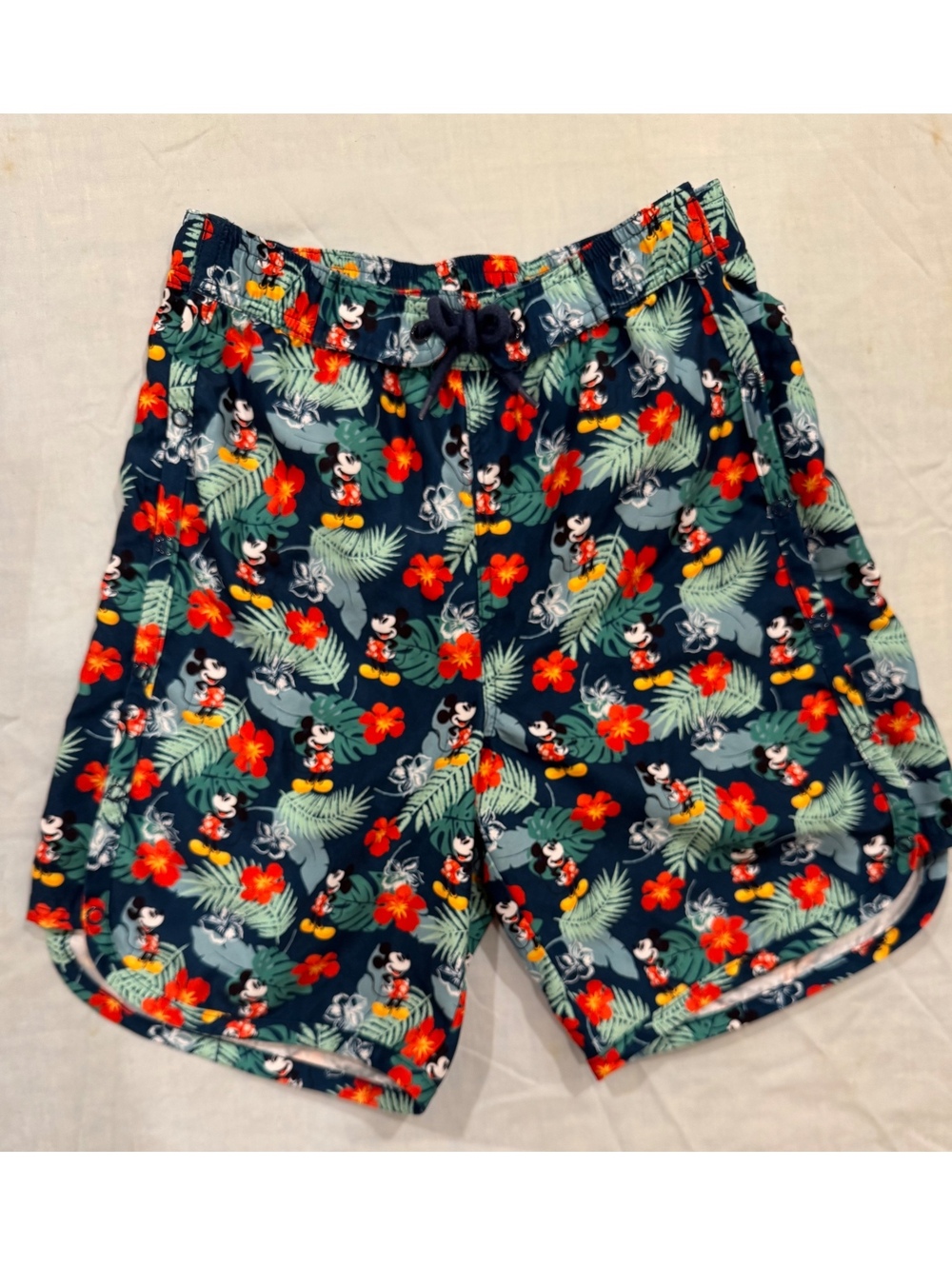 Disney Mickey Mouse Boys Swim Trunks Large Tropical Hawaiian Floral Blue